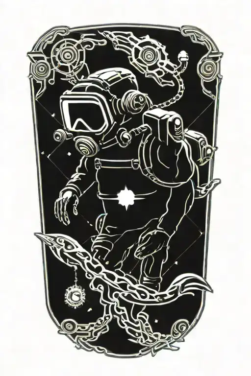 American Traditional Tattoo Style Scuba Diver