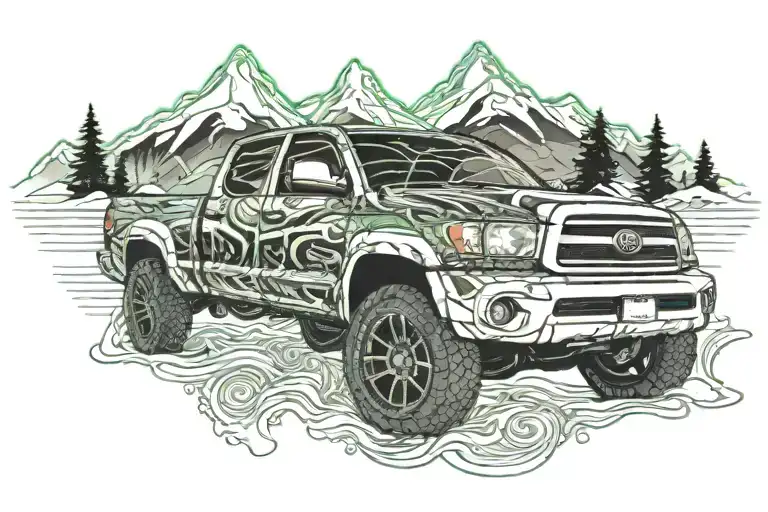 2002 Toyota Tundra In Front Of The Northern Lights Shining And A Mountain