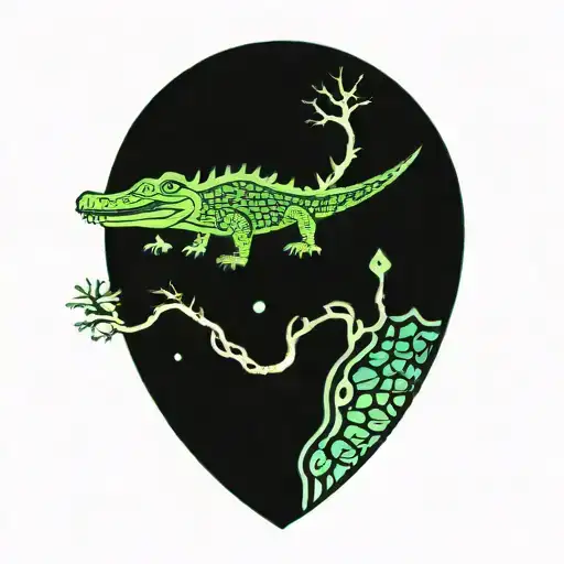 Alligator With Live Oak Tree Sunset