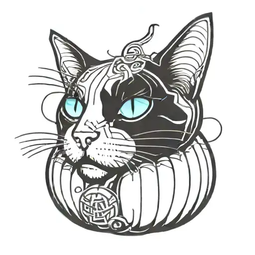 Cat Sticking Its Head Out Of A Pumpkin