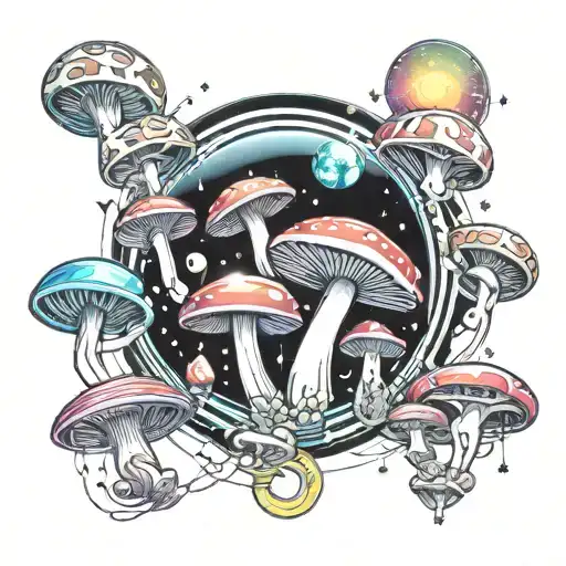 Mushrooms In Galaxy And Planets Around