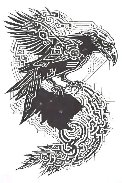 Futuristic Cyberpunk Raven Flying