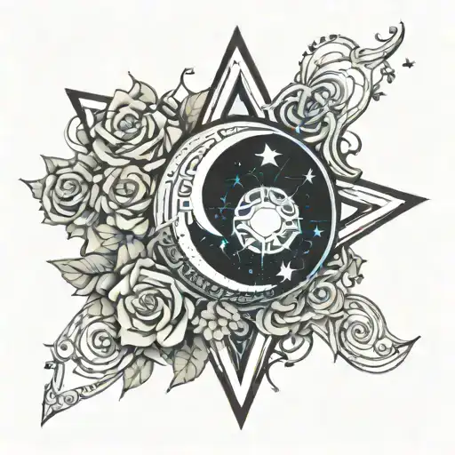 Stars Twinkling With Swirl Moon And Flowers