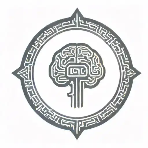A Brain Inside A Simple Thick Black Line Circular Frame With Geometric Patterns Shooting From It