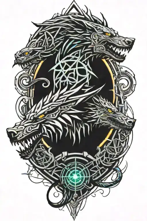 Dire Wolf And Fire Dragon Coiled