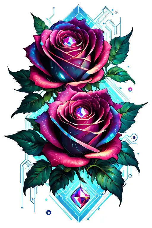 Three Intertwined Roses With Precious Jewels