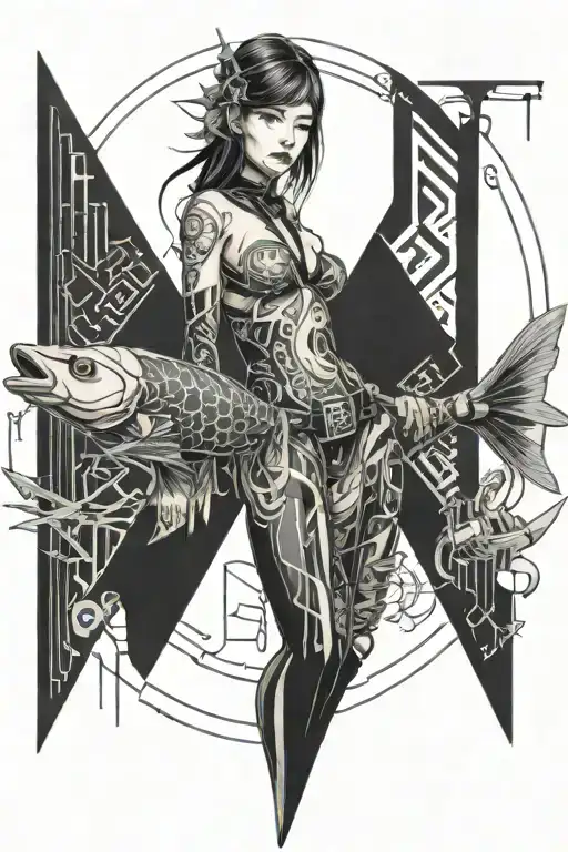 Japanese-style Tattoo Of A Woman Crossed With A Fish