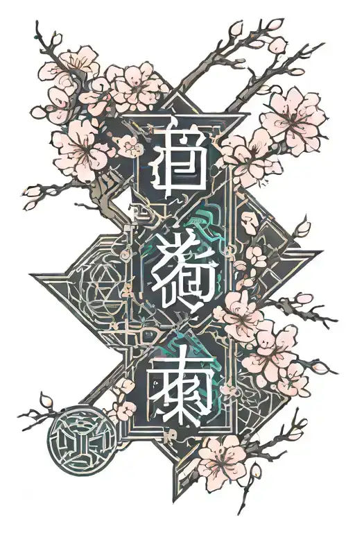 The Word Blessed In Japanese Cherry Blossom