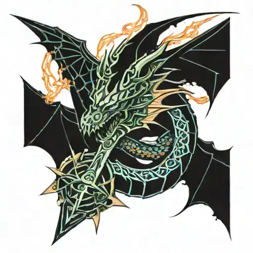 Fire Dragon And Sword Wrapped Together Symbolizing A Strong Bond