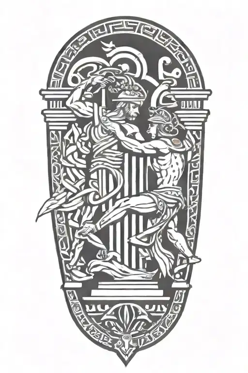 Achilles Fighting Hector Greek Art Abstract Columns