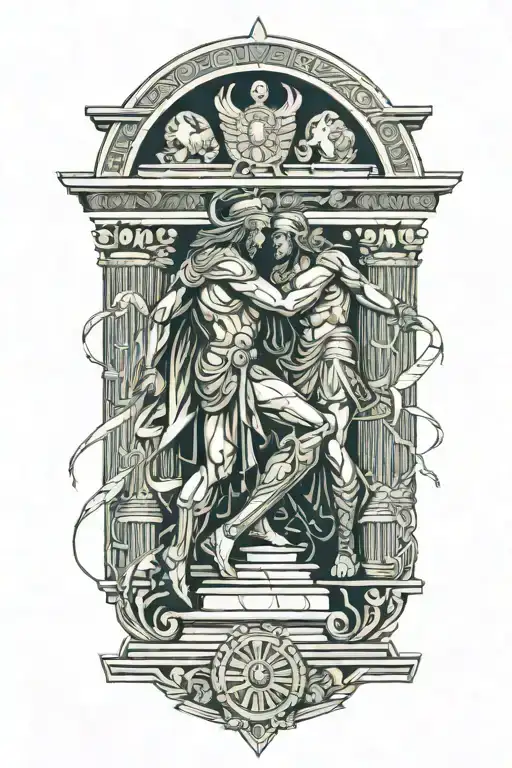 Achilles Fighting Hector Greek Art Abstract Columns