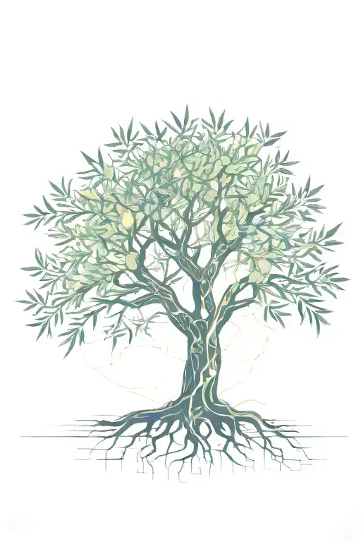 Fine Line Olive Tree With Roots Asymmetrical