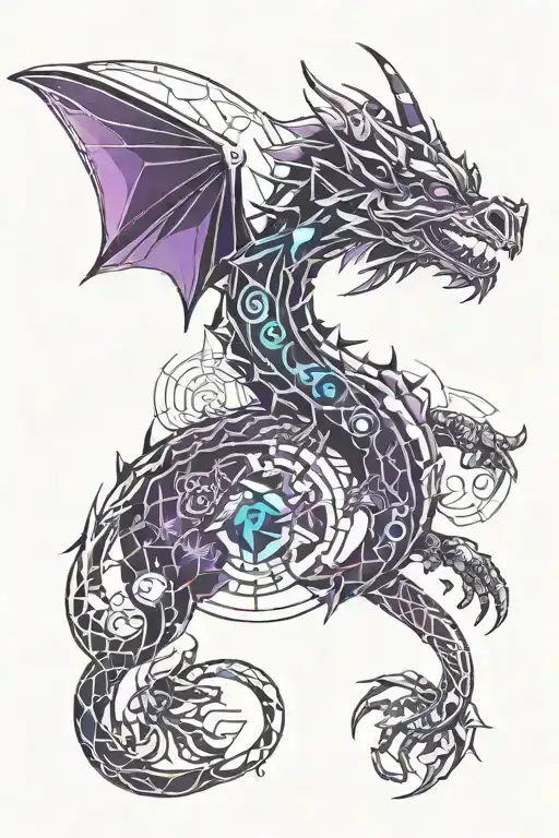 Purple Blue Black Flowers Cute Dragon Wrapped