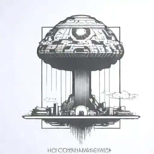 A Nuclear Explosion Mushroom Cloud Contained Within A Perfect Black Rectangle