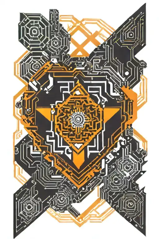 Centered Orange Heart With Aztec Geometry Pattern