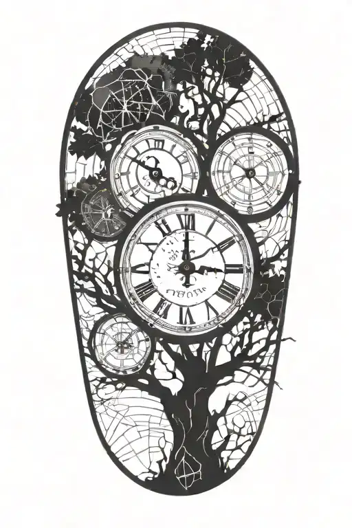 Oak Tree Branches With Three Round Clocks Integrated Into It For An Arm Sleeve