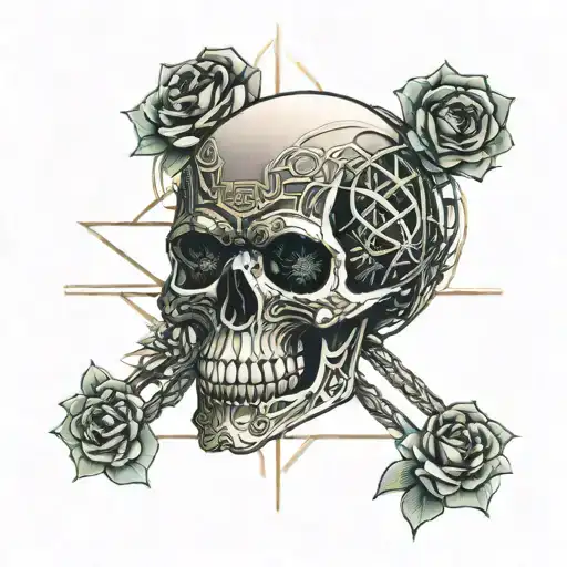 Skull Surrounded By Black Rose