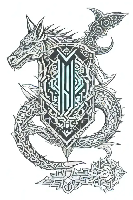 Shield Fish Horse Letter M Dagger