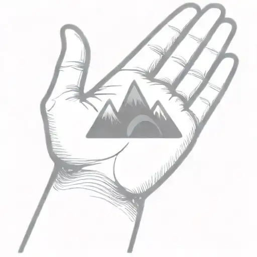 A Simple Minimalist Drawing Of A Large Mountain Being Cradled In The Palm Of A Human Hand