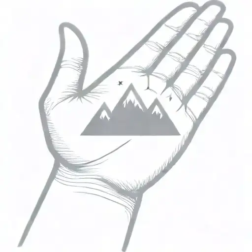 A Simple Minimalist Drawing Of A Large Mountain Being Cradled In The Palm Of A Human Hand