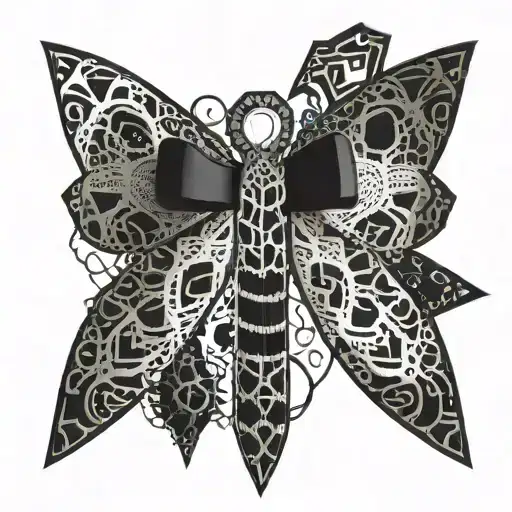 Black And White Lace Bow Text Empty Shape