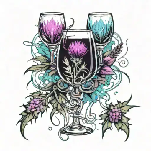 Scottish Thistle Flower Wine Glasses Surrounded
