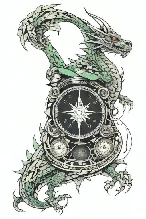 Dragon Wrapped Around A Compass Drinking Beer