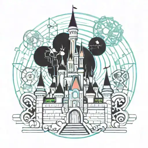 Disney Castle With Mickey And Walt Disney Princess