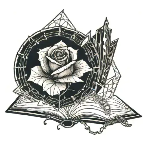 Book With A Crystal Rose Growing Out Of It