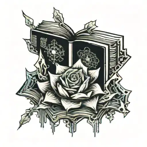 Crystal Rose With Motherboard Thorns Coming Out Of An Open Book