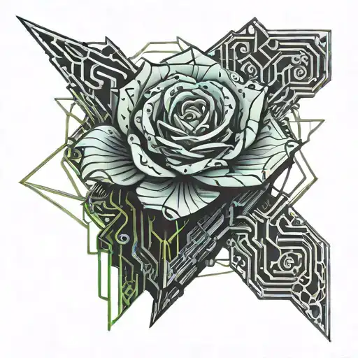 Crystal Rose Coming Out Of An Open Book Surrounded By Motherboard Wires