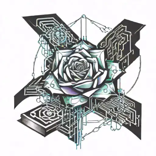 Crystal Rose Coming Out Of An Open Book Surrounded By Motherboard Wires