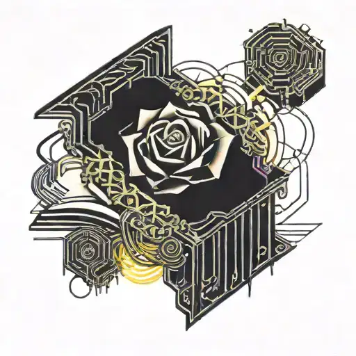 Crystal Rose Coming Out Of An Open Book Surrounded By Motherboard Wires