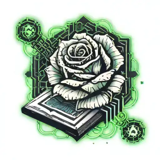 Crystal Rose Coming Out Of An Open Book Surrounded By Motherboard Wires
