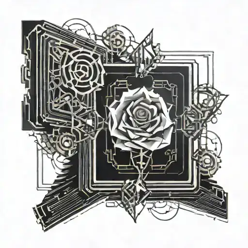 Crystal Rose Coming Out Of An Open Book Surrounded By Motherboard Wires