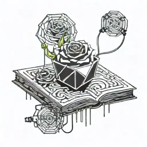 Crystal Rose Coming Out Of An Open Book Surrounded By Motherboard Wires