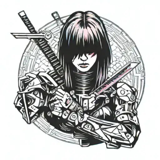 Edgy Cyberpunk Girl Leaning On Katana