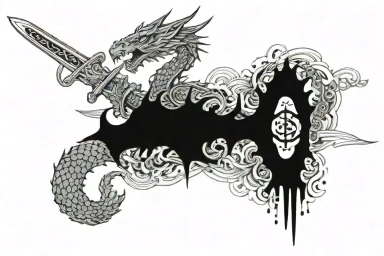 Japanese Katana Sword And Dragon