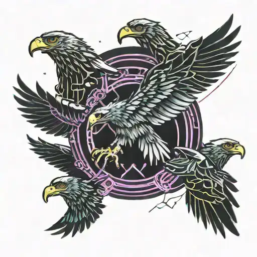 Group Of Eagles Flying