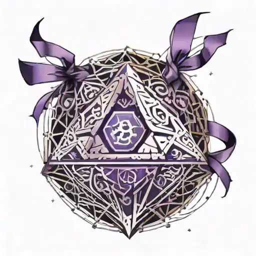 D20 Dice Surrounded By Purple Ribbon With A Clawmark