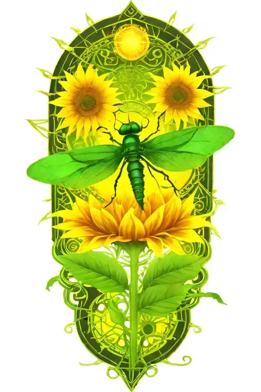 Celtic Dragonfly Landing On A Sunflower