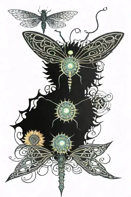 Celtic Dragonfly Landing On A Sunflower