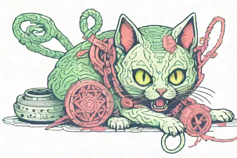 A Green Alien Cat Eating A Dogs Guts