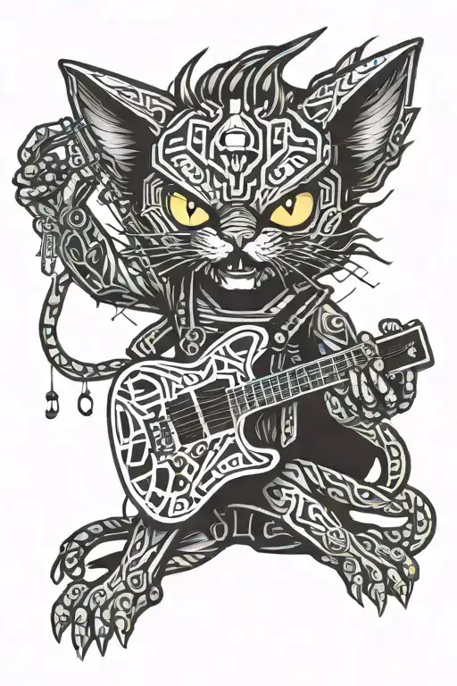 Angry Alien Cat Playing A Guitar