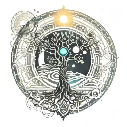 Tree Of Life With Moon And Sun