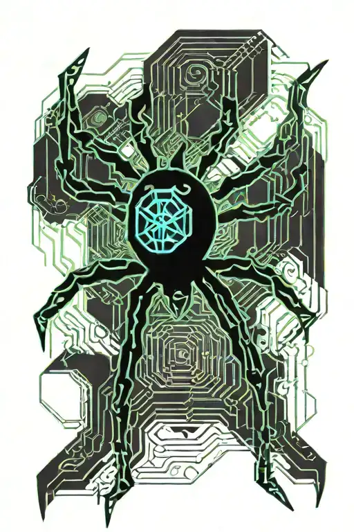 Cyberpunk Spider With Webs Surrounding