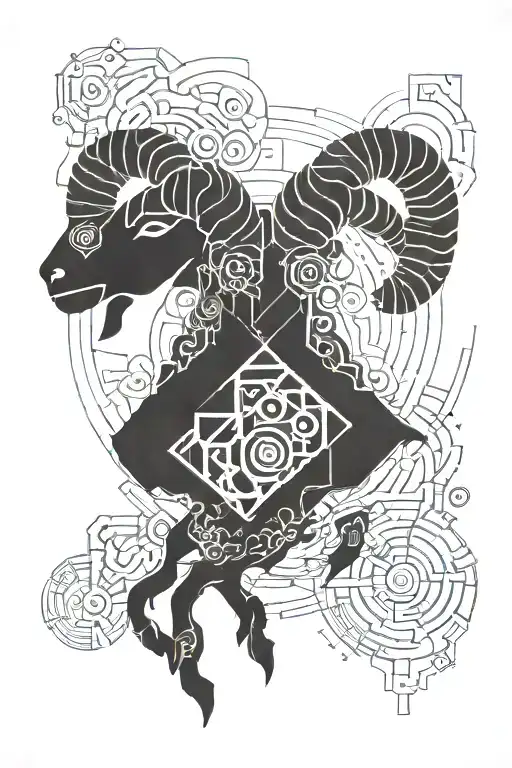 Ram Silhouette With Oak Tree Growing