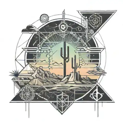 Combine Networking Symbols With The Arizona Desert Landscape In A Minimalist Style