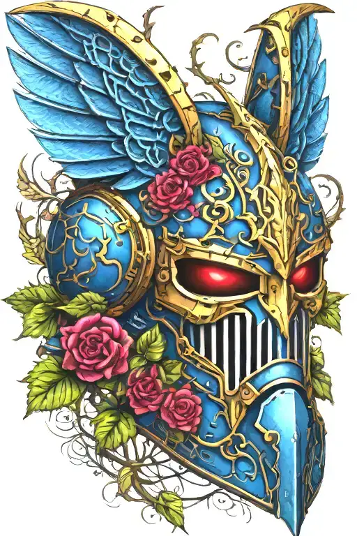 Warhammer 40K Night Lords Ornate Power Armour Helmet With Bat Wings Coiled With Vines And Roses