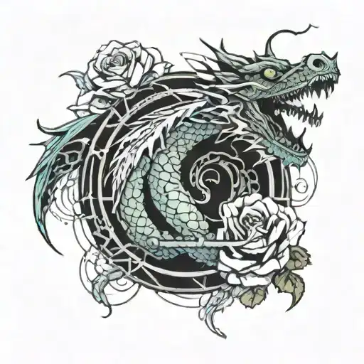 Dragon Wrapping Around A Rose Growing